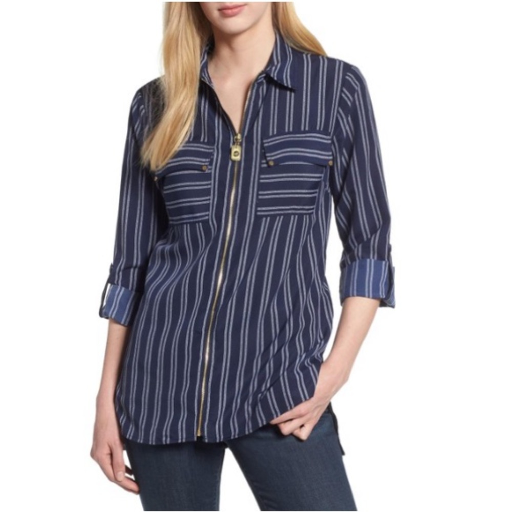 Michael Kors Navy/White stripes blouse. Size XS.